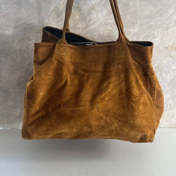 Genuine Leather Made in Italy Shoulder Bag Tote Brown Suede - Picture 1 of 14